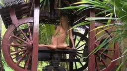 Blonde Teen Posing Nude in a Circle on the Wall